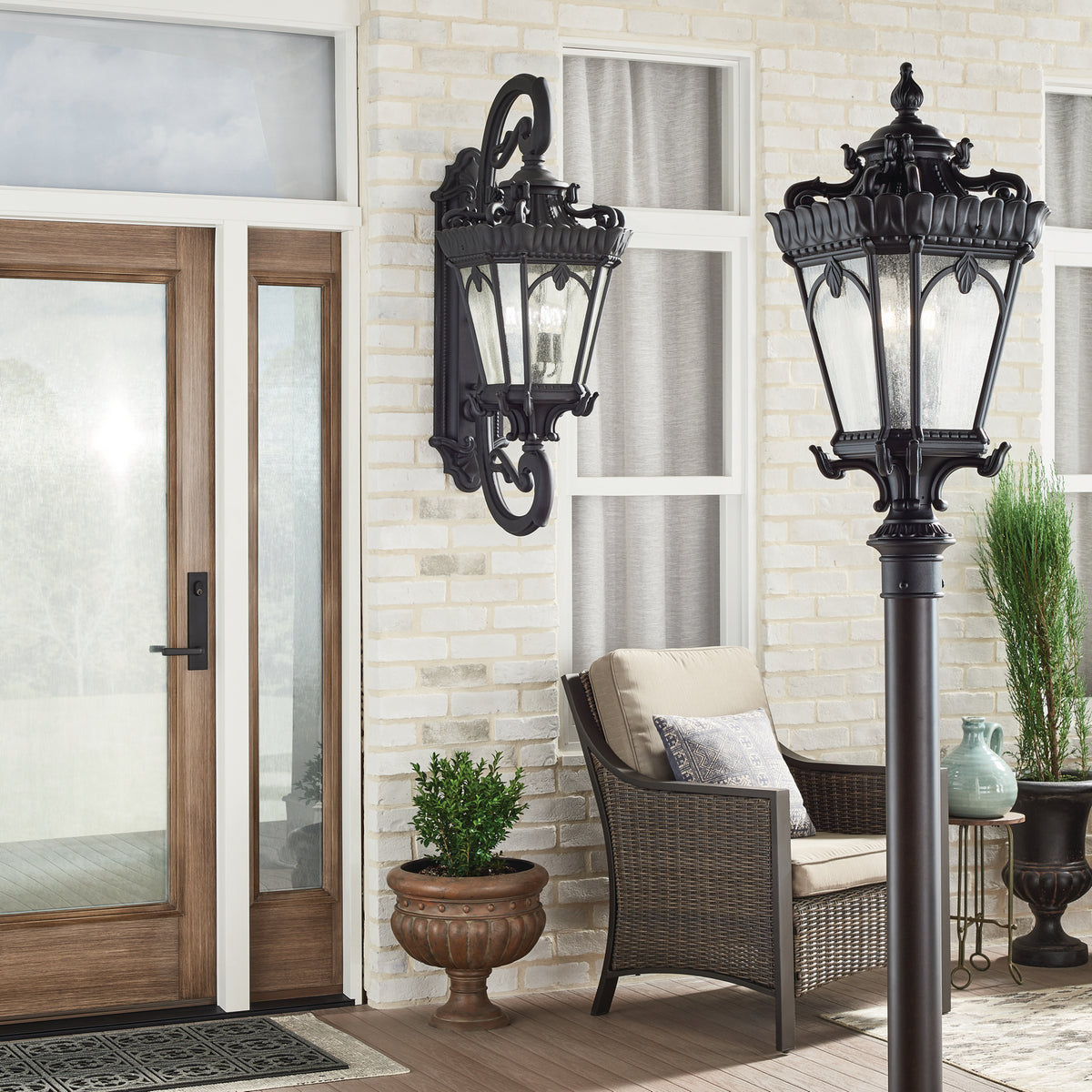 KICHLER 9559BKT Tournai 30" 4 Light Outdoor Post Light With Clear Seeded Glass In Textured Black