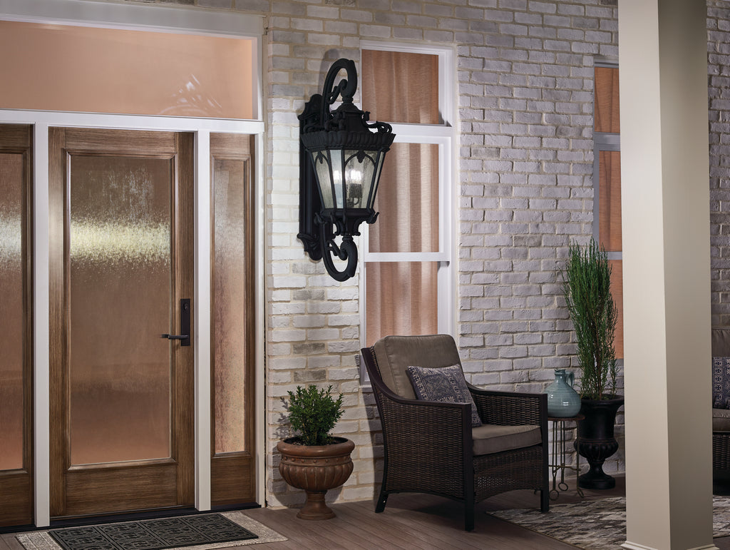 KICHLER 9559BKT Tournai 30" 4 Light Outdoor Post Light With Clear Seeded Glass In Textured Black