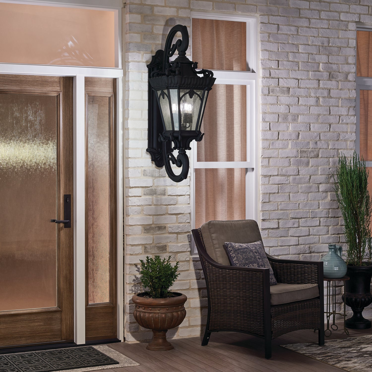 KICHLER 9559BKT Tournai 30" 4 Light Outdoor Post Light With Clear Seeded Glass In Textured Black