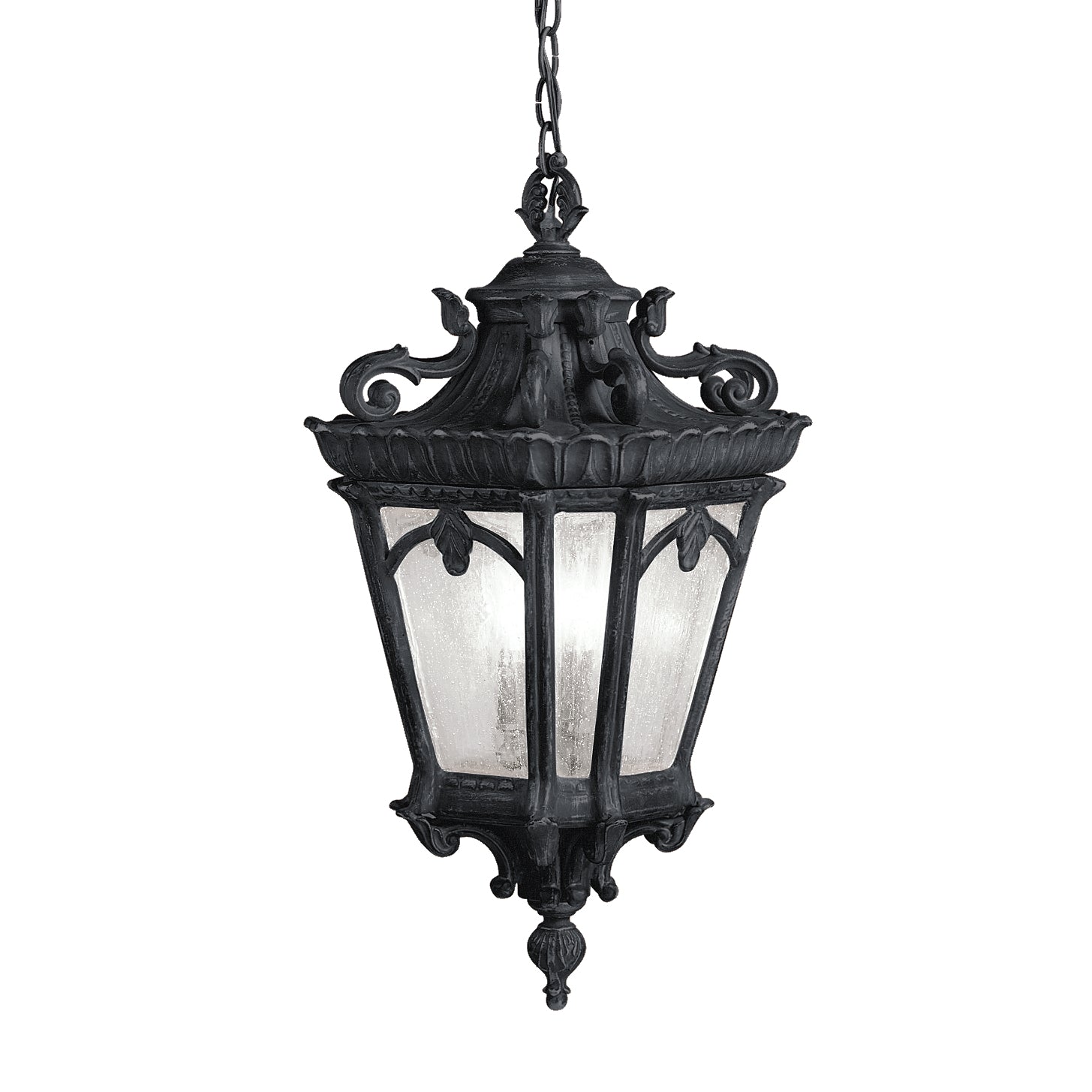 KICHLER 9855BKT Tournai 99" 3 Light Outdoor Pendant Light With Clear Seeded Glass In Textured Black