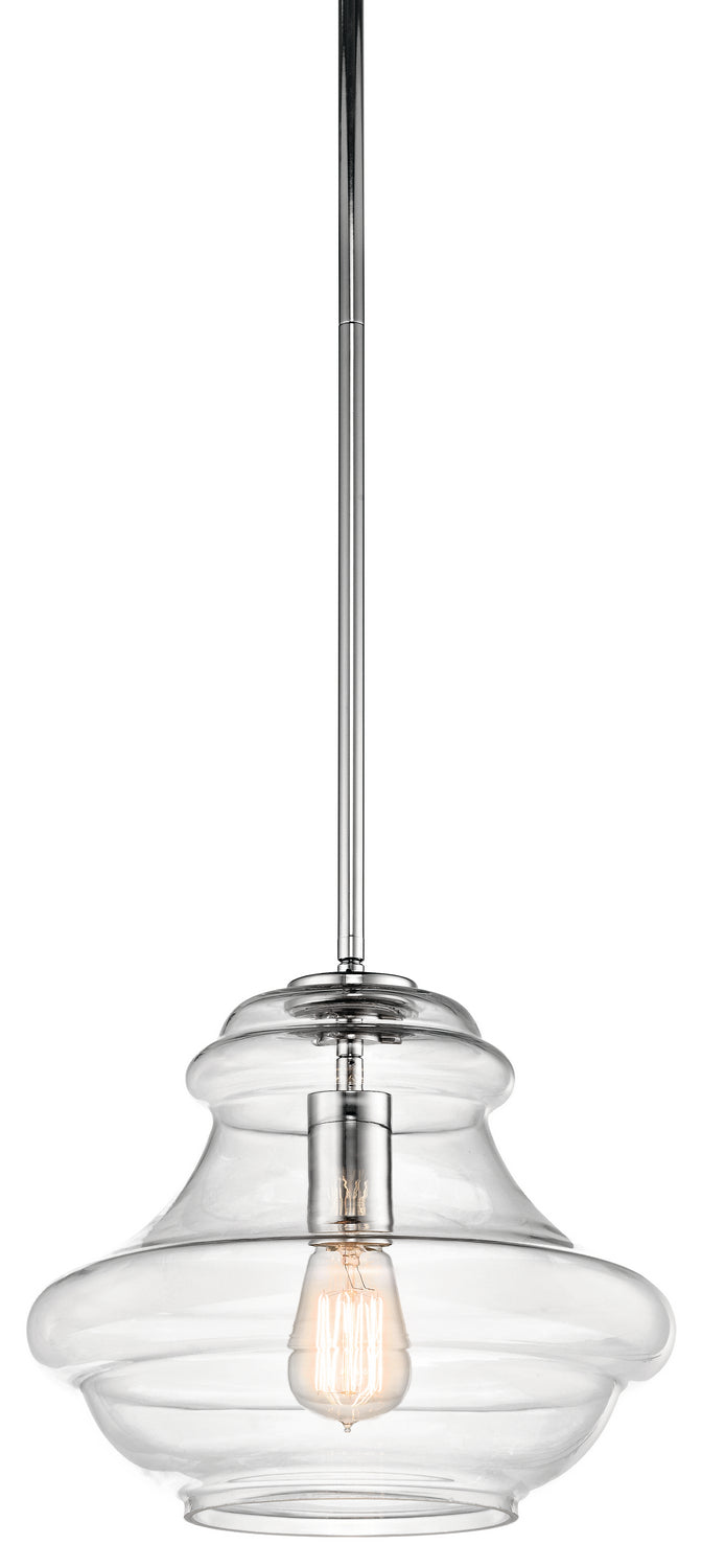 KICHLER 42044CH Everly 10.25" 1 Light Schoolhouse Pendant Clear Glass Chrome