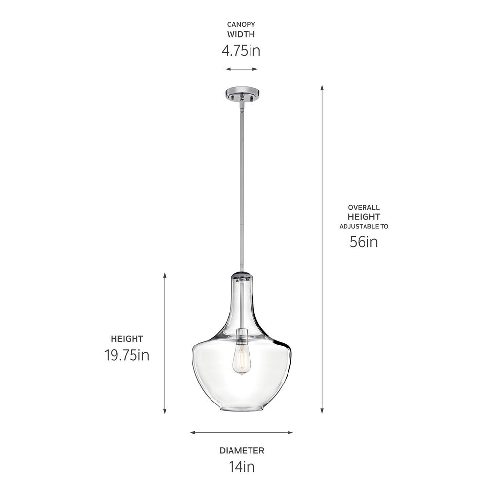 KICHLER 42046CH Everly 19.75" 1 Light Bell Pendant Clear Glass Chrome