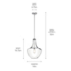KICHLER 42046CH Everly 19.75" 1 Light Bell Pendant Clear Glass Chrome