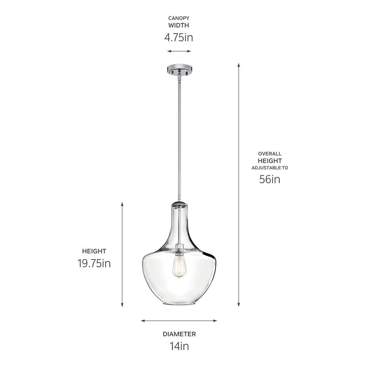 KICHLER 42046CH Everly 19.75" 1 Light Bell Pendant Clear Glass Chrome