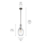 KICHLER 42047OZ Everly 17.75" 1 Light Hour Glass Pendant Clear Glass Olde Bronze