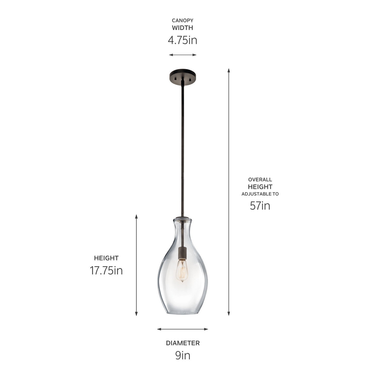 KICHLER 42047OZ Everly 17.75" 1 Light Hour Glass Pendant Clear Glass Olde Bronze
