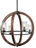 KICHLER 43185AUB Grand Bank 21.5" 4 Light Chandelier With Clear Seeded Glass In Auburn Stained Wood And Distressed Black Metal