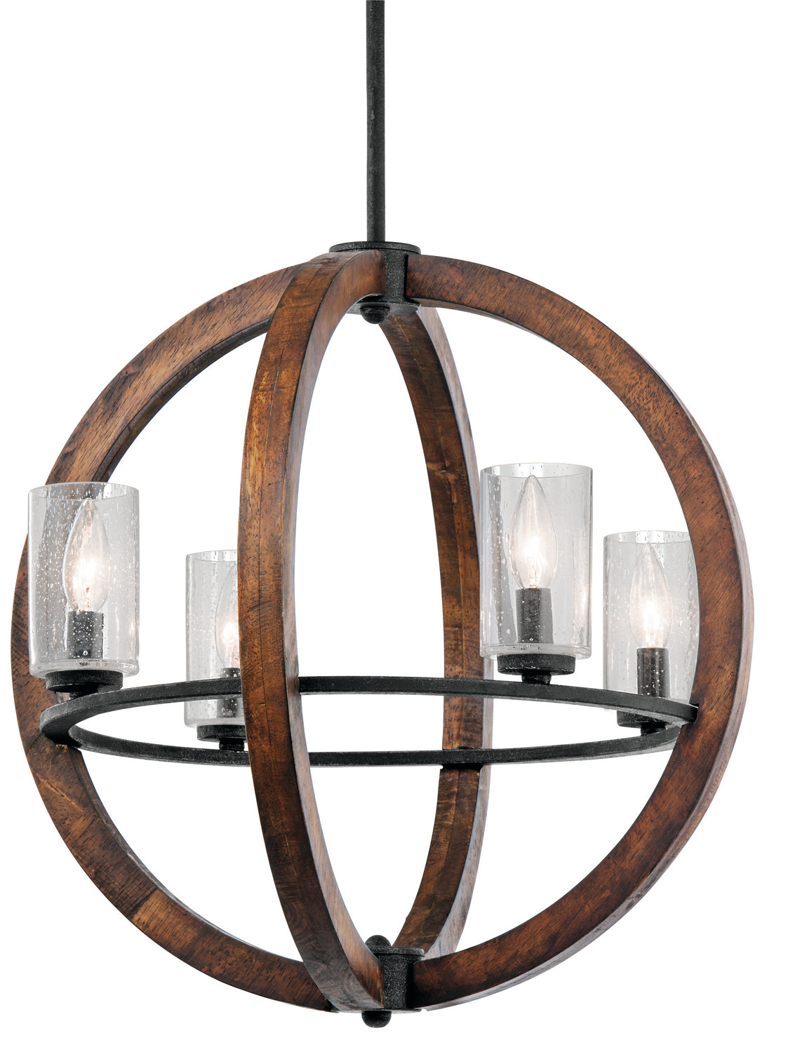 KICHLER 43185AUB Grand Bank 21.5" 4 Light Chandelier With Clear Seeded Glass In Auburn Stained Wood And Distressed Black Metal