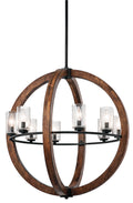KICHLER 43190AUB Grand Bank 30" 8 Light Chandelier With Clear Seeded Glass In Auburn Stained Wood And Distressed Black Metal