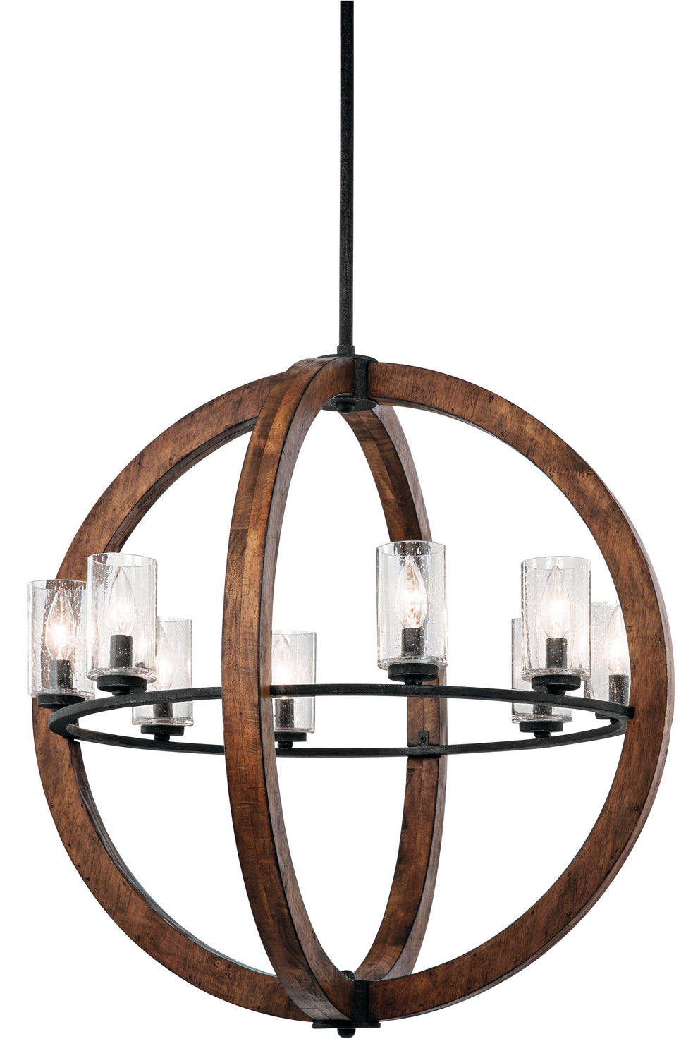 KICHLER 43190AUB Grand Bank 30" 8 Light Chandelier With Clear Seeded Glass In Auburn Stained Wood And Distressed Black Metal