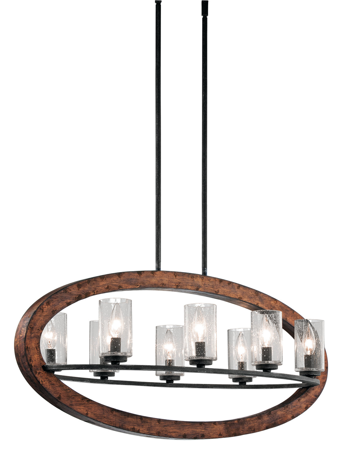 KICHLER 43191AUB Grand Bank 15.75" 8 Light Oval Chandelier With Clear Seeded Glass In Auburn Stained Wood And Distressed Black Metal