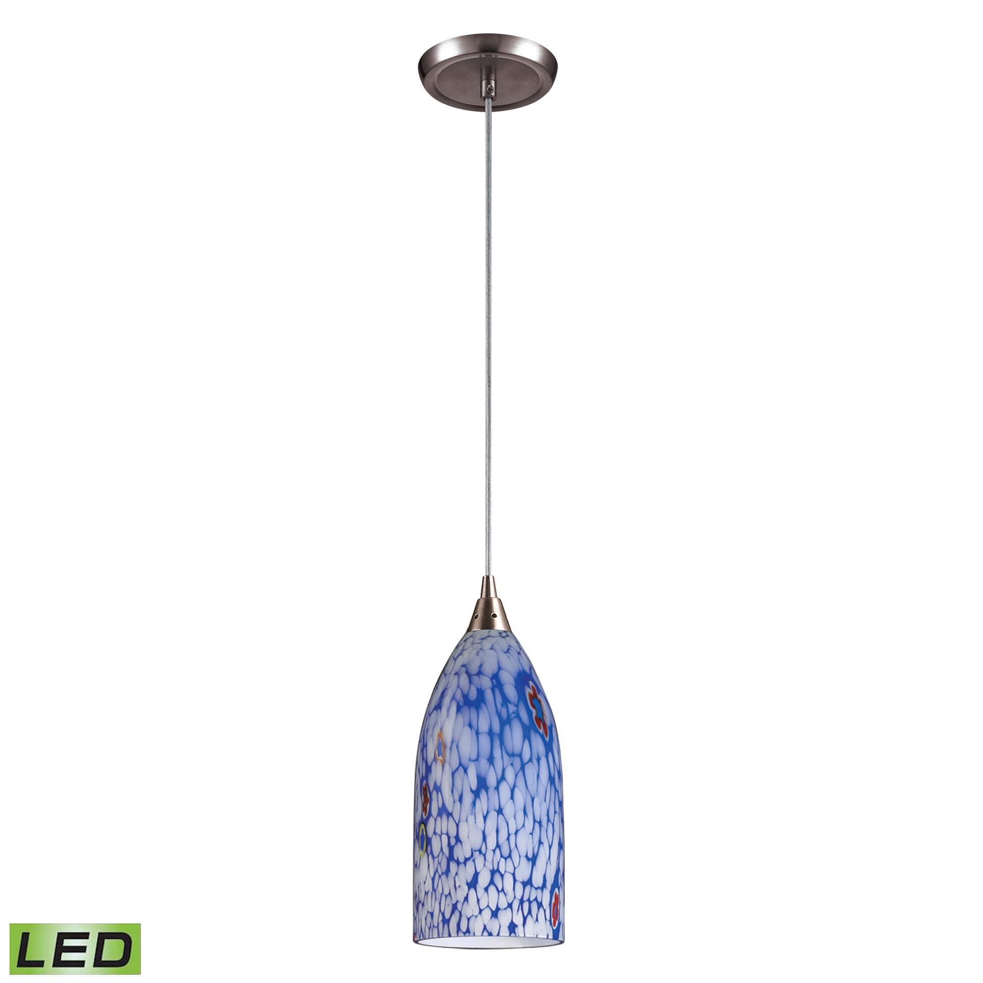 ELK SHOWROOM 502-1BL-LED Verona 5'' Wide 1-Light Pendant - Satin Nickel with Starburst Blue Glass (LED)