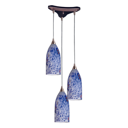 ELK SHOWROOM 502-3BL Verona 13'' Wide 3-Light Pendant - Satin Nickel with Starburst Blue Glass