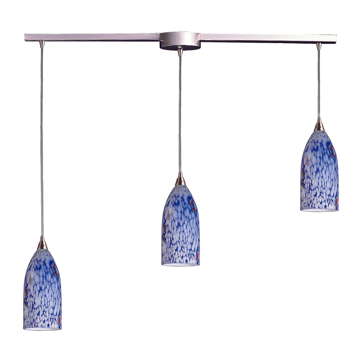 ELK SHOWROOM 502-3L-BL Verona 36'' Wide 3-Light Pendant - Satin Nickel with Starburst Blue Glass