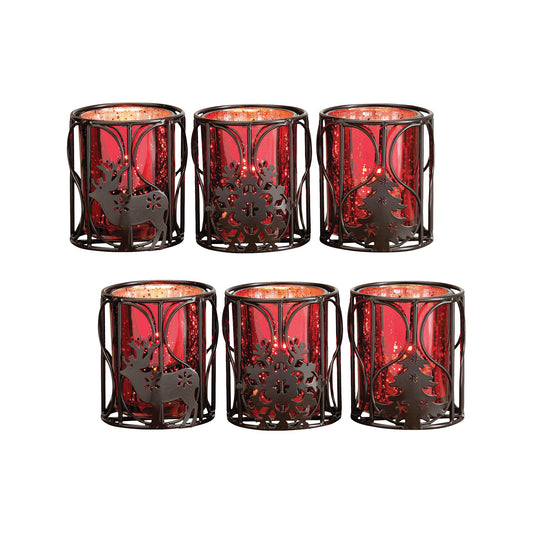 ELK STUDIO 517761/S2 Heartland Reindeer Votives in Red (2 Sets of 3)