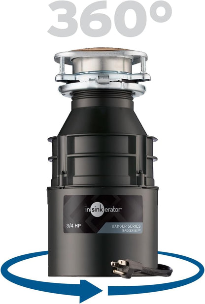 INSINKERATOR Badger 5XP Garbage Disposal with Power Cord, Standard Series 3/4 HP Continuous Feed Food Waste Disposer, Badger 5XP W/C  -  79326A-ISE