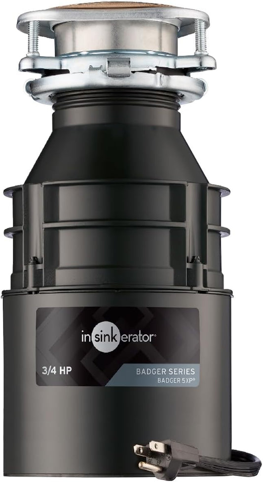 INSINKERATOR Badger 5XP Garbage Disposal with Power Cord, Standard Series 3/4 HP Continuous Feed Food Waste Disposer, Badger 5XP W/C  -  79326A-ISE