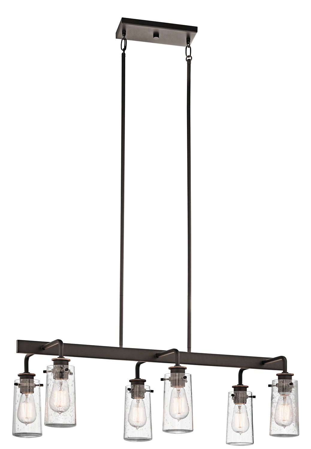 KICHLER 43059OZ Braelyn 11.25" 6 Light Linear Chandelier With Clear Seeded Glass Olde Bronze