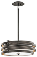 KICHLER 43301OZ Roswell 7.25" 3 Light Pendant with Satin Etched Diffuser and Off White Linen Shade in Olde Bronze