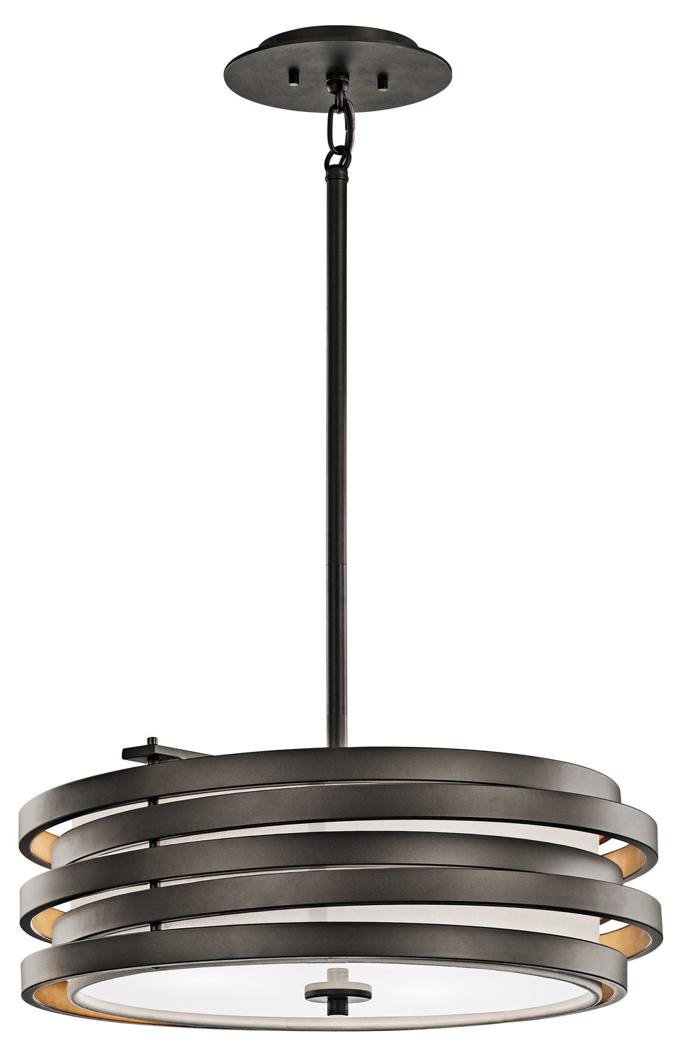 KICHLER 43301OZ Roswell 7.25" 3 Light Pendant with Satin Etched Diffuser and Off White Linen Shade in Olde Bronze
