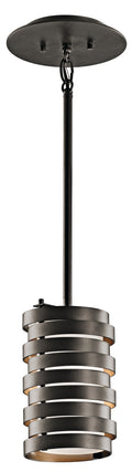 KICHLER 43304OZ Roswell 8.5" 1 Light Mini Pendant with Satin Etched Diffuser and Off White Linen Shade in Olde Bronze