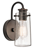KICHLER 45457OZ Braelyn 9.5" 1 Light Wall Sconce With Clear Seeded Glass Olde Bronze