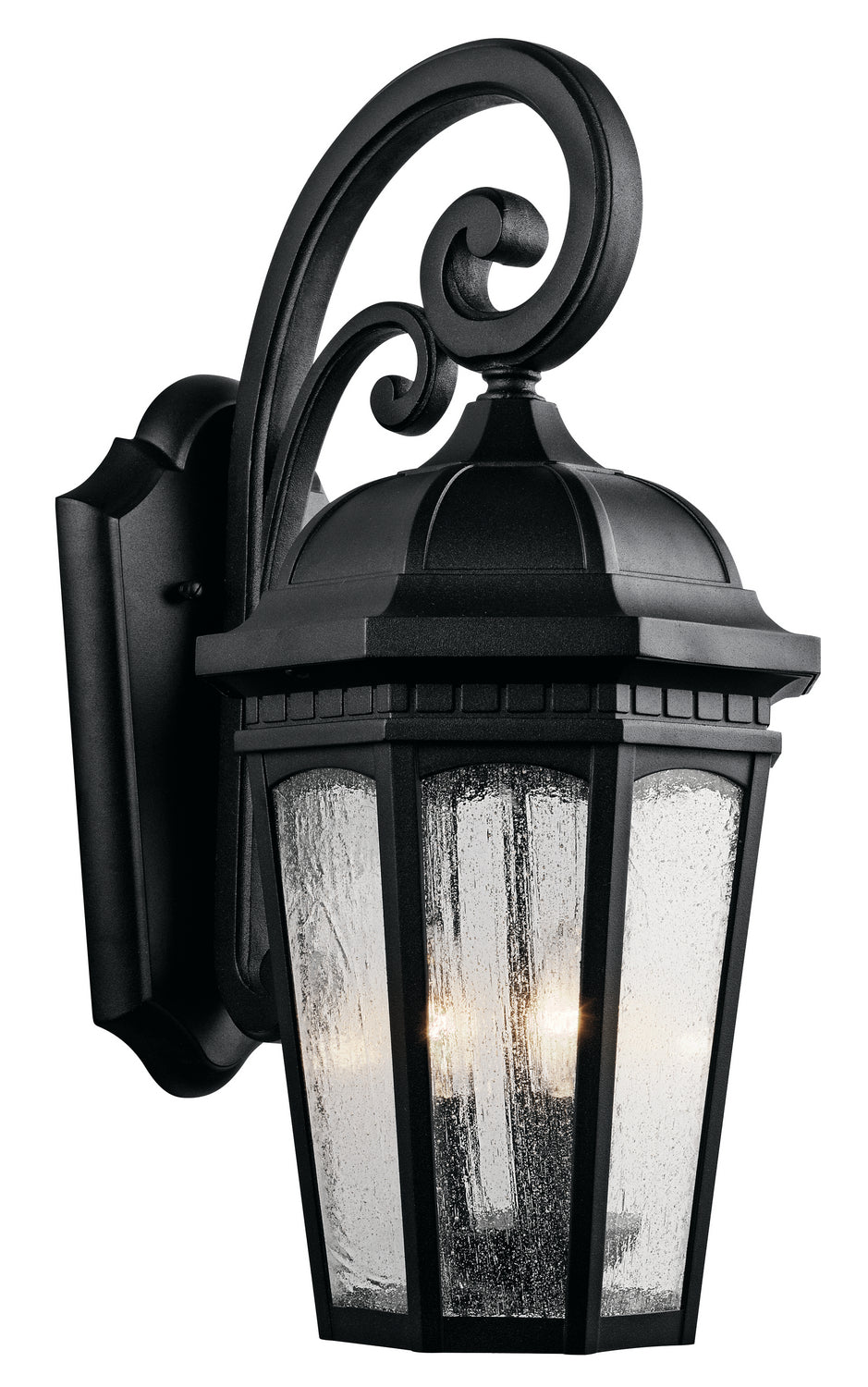 KICHLER 9034BKT Courtyard 22.25" 3 Light Outdoor Wall Light With Clear Seeded Glass In Textured Black