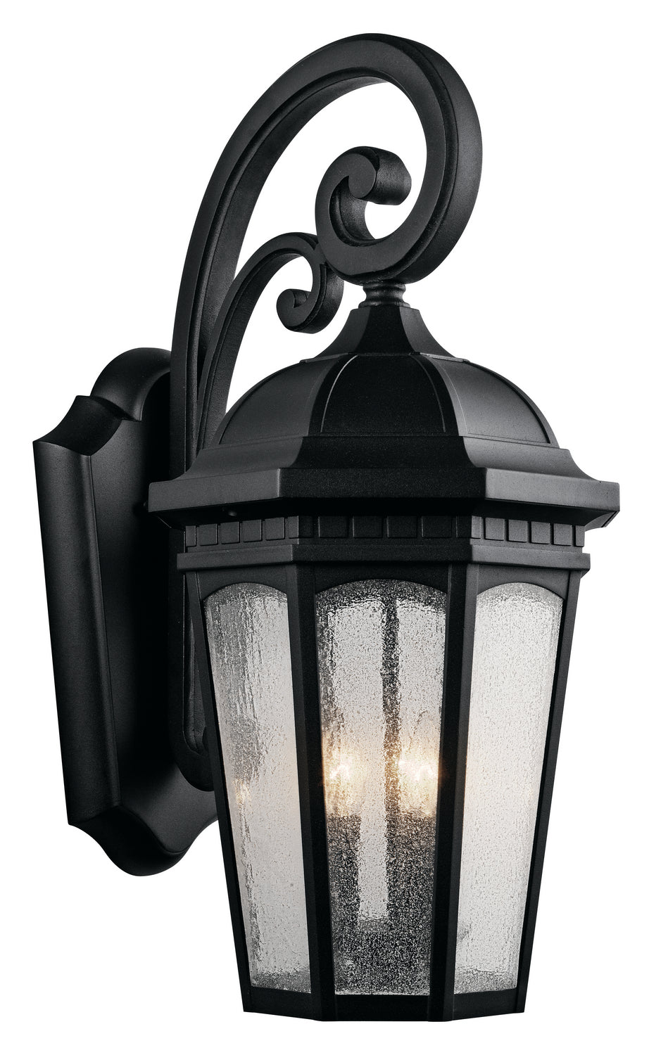 KICHLER 9035BKT Courtyard 26.5" 3 Light Outdoor Wall Light With Clear Seeded Glass In Textured Black