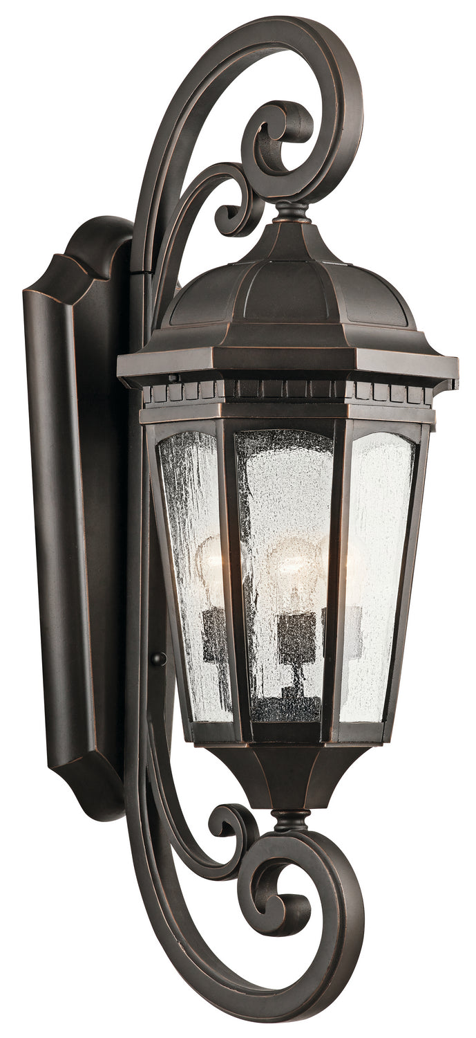 KICHLER 9060RZ Courtyard 40.50" 3 Light Outdoor Wall Light With Clear Seeded Glass In Rubbed Bronze