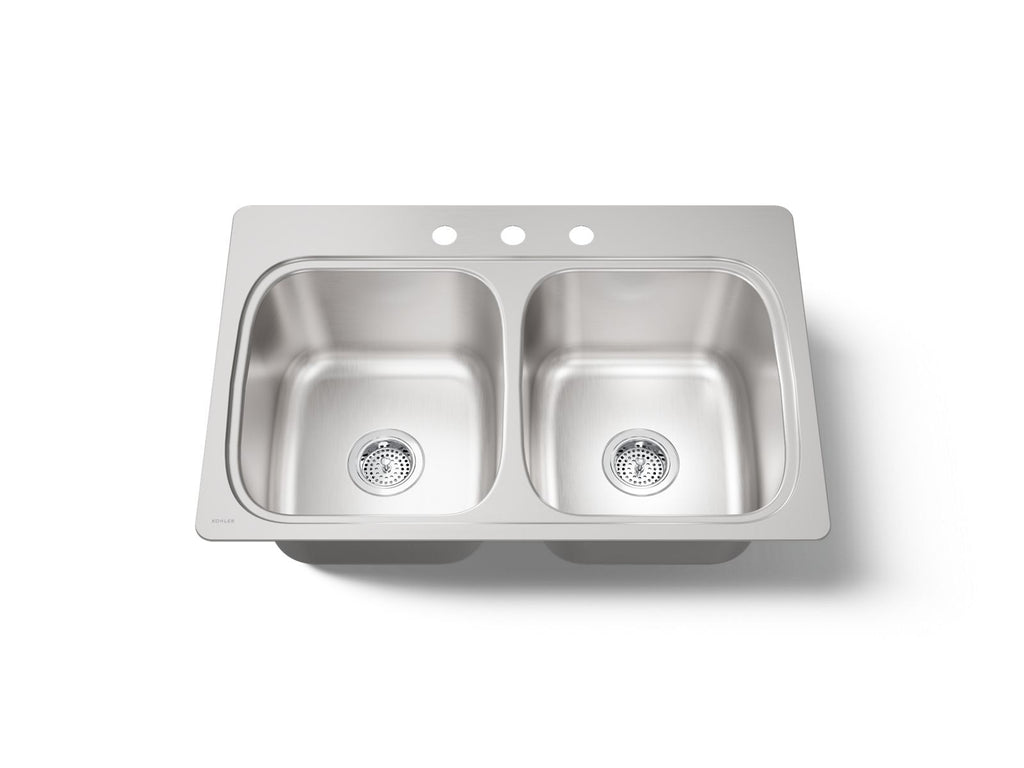 KOHLER K-5267-3-NA Verse 33" Top-Mount Double-Bowl Kitchen Sink - Stainless Steel