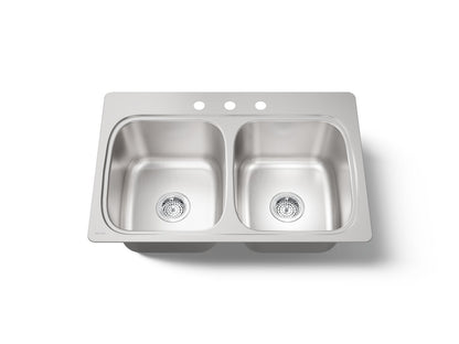 KOHLER K-5267-3-NA Verse 33" top-mount double-bowl kitchen sink - Stainless Steel