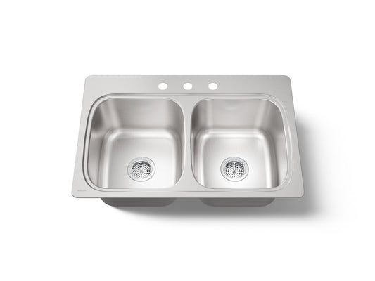 KOHLER K-5267-3-NA Verse 33" top-mount double-bowl kitchen sink - Stainless Steel