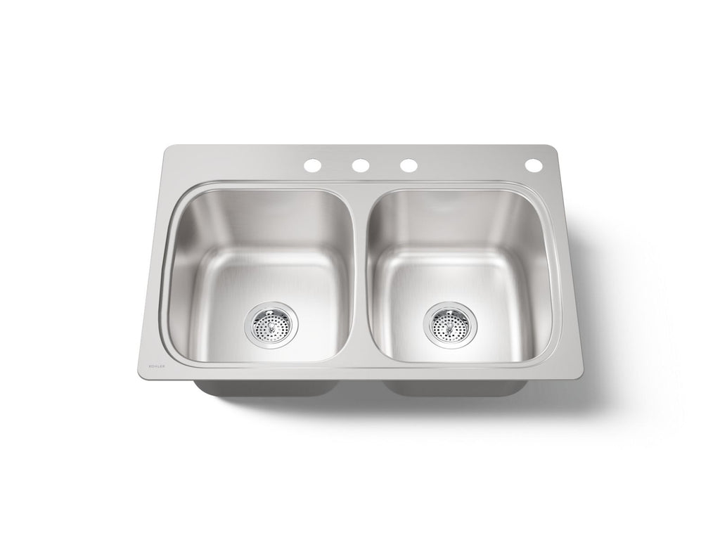 KOHLER K-5267-4-NA Verse 33" Top-Mount Double-Bowl Kitchen Sink - Stainless Steel