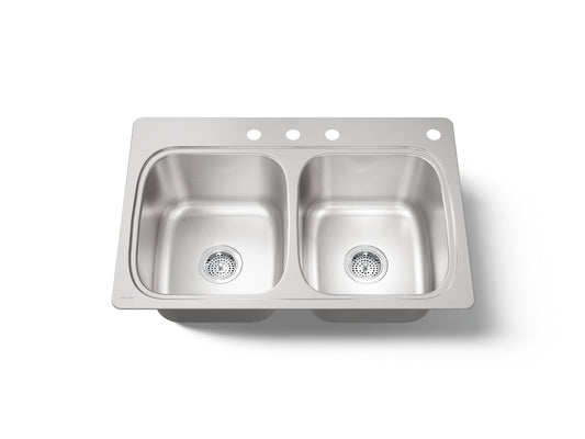 KOHLER K-5267-4-NA Verse 33" top-mount double-bowl kitchen sink - Stainless Steel