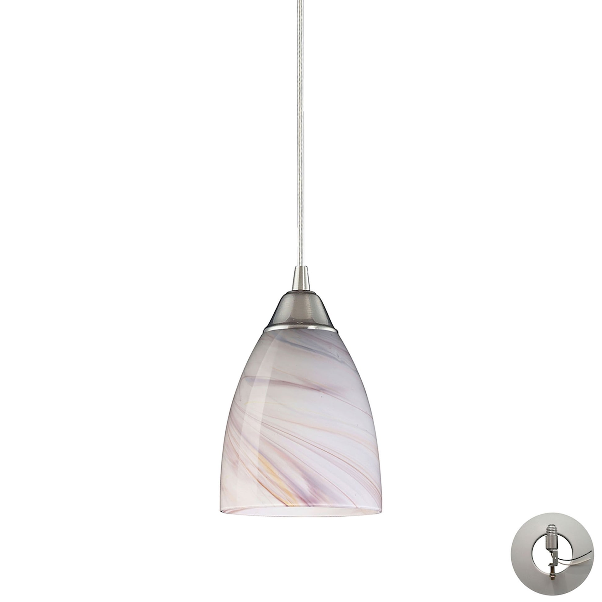 ELK SHOWROOM 527-1CR-LA Pierra 5'' Wide 1-Light Pendant - Satin Nickel with Creme Lilac Swirl (Includes Adapter Kit)