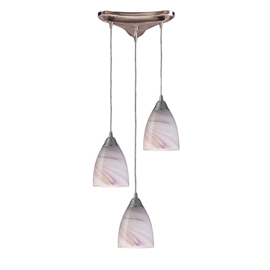 ELK SHOWROOM 527-3CR Pierra 10'' Wide 3-Light Pendant - Satin Nickel with Creme Lilac Swirl