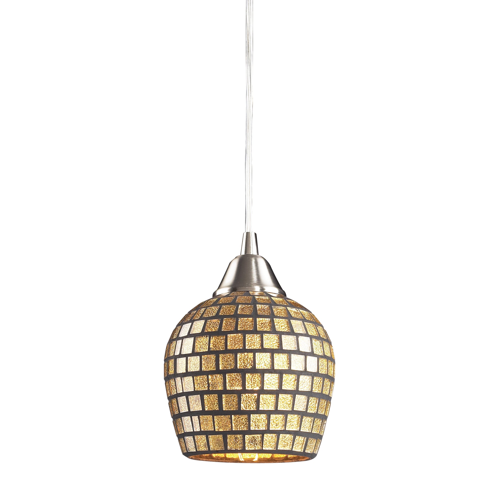 ELK SHOWROOM 528-1GLD-LED Fusion 5'' Wide 1-Light Pendant - Satin Nickel with Gold Leaf Mosaic (LED)