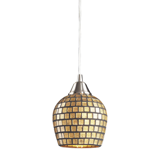 ELK SHOWROOM 528-1GLD Fusion 5'' Wide 1-Light Pendant - Satin Nickel with Gold Leaf Mosaic