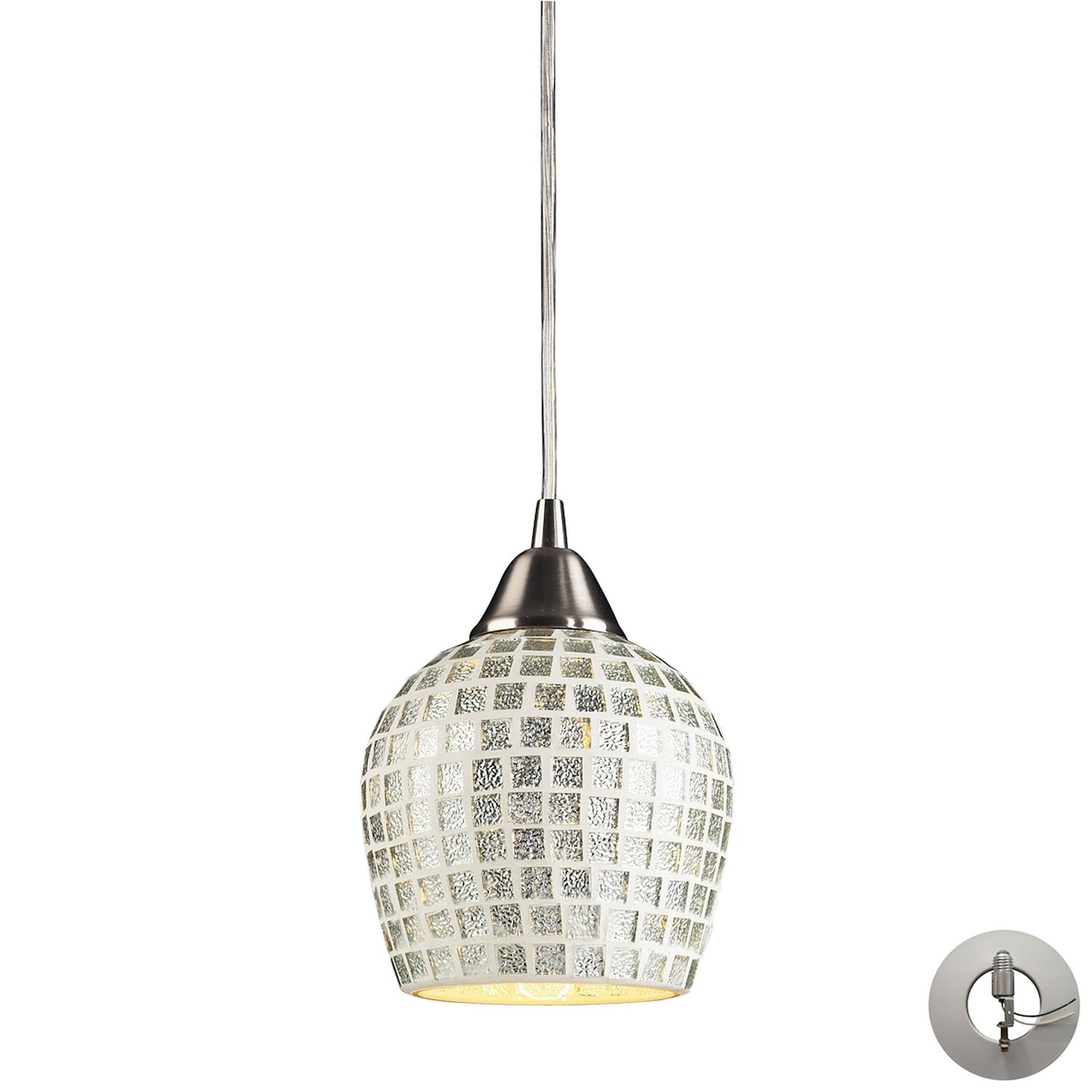 ELK SHOWROOM 528-1SLV-LA Fusion 5'' Wide 1-Light Pendant - Satin Nickel with Silver Mosaic (Includes Adapter Kit)