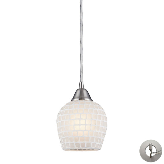 ELK SHOWROOM 528-1WHT-LA Fusion 5'' Wide 1-Light Pendant - Satin Nickel with White Mosaic (Includes Adapter Kit)