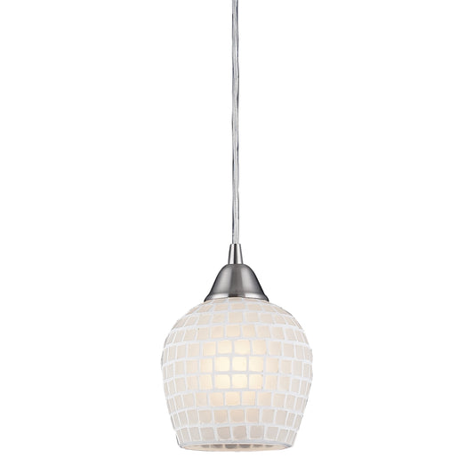 ELK SHOWROOM 528-1WHT-LED Fusion 5'' Wide 1-Light Pendant - Satin Nickel with White Mosaic (LED)