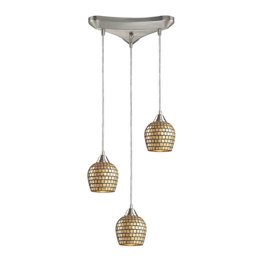 ELK SHOWROOM 528-3GLD Fusion 10'' Wide 3-Light Pendant - Satin Nickel with Gold Leaf Mosaic