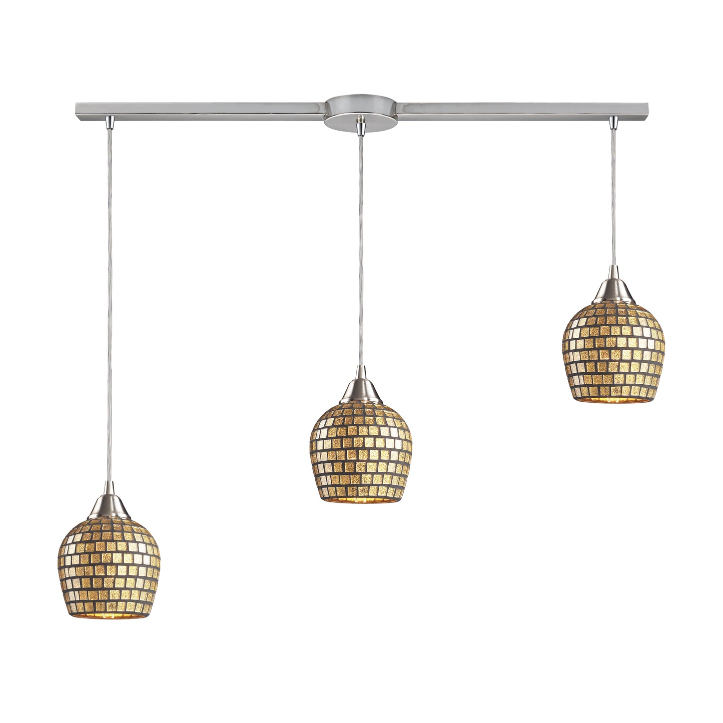 ELK SHOWROOM 528-3L-GLD Fusion 36'' Wide 3-Light Pendant - Satin Nickel with Gold Leaf Mosaic