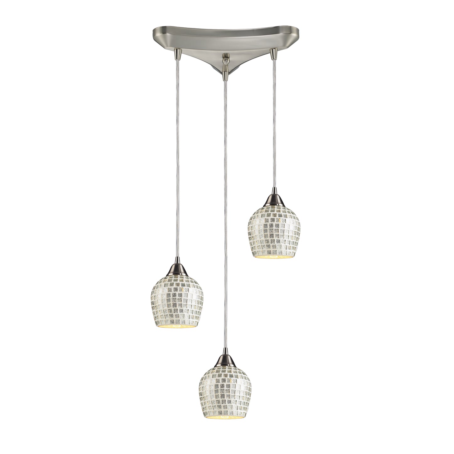 ELK SHOWROOM 528-3SLV Fusion 10'' Wide 3-Light Pendant - Satin Nickel with Silver Mosaic