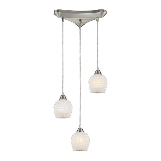 ELK SHOWROOM 528-3WHT Fusion 10'' Wide 3-Light Pendant - Satin Nickel with White Mosaic