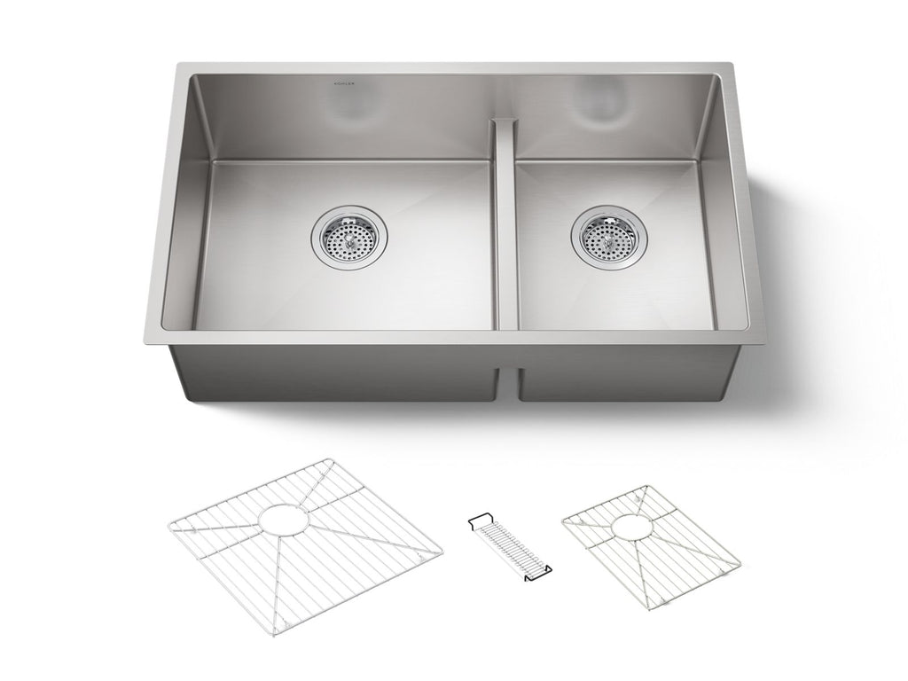 KOHLER K-5284-NA Strive Smart Divide 32" Undermount Double-Bowl Kitchen Sink - Stainless Steel