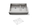 KOHLER K-5416-NA Strive Smart Divide 35-1/2" Undermount Double-Bowl Farmhouse Kitchen Sink - Stainless Steel