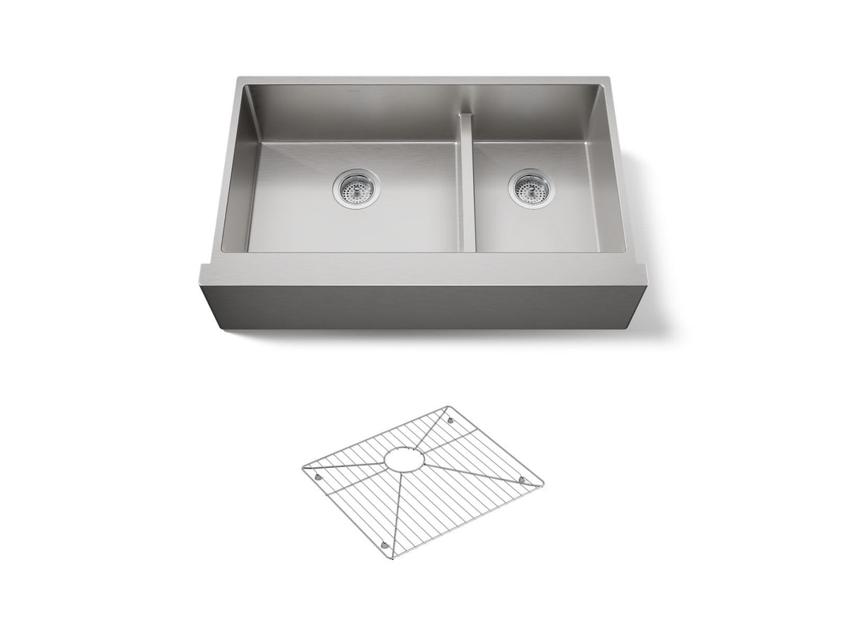 KOHLER K-5416-NA Strive Smart Divide 35-1/2" Undermount Double-Bowl Farmhouse Kitchen Sink - Stainless Steel