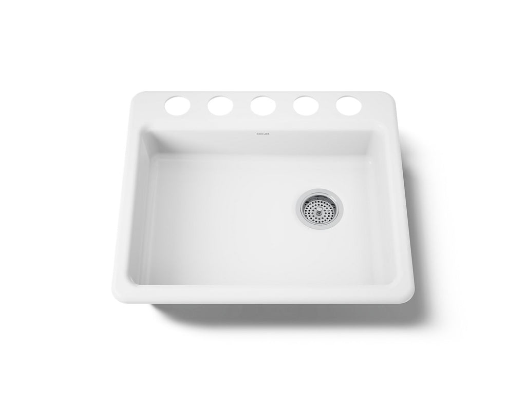 KOHLER K-5479-5U-0 Riverby 25" Undermount Single-Bowl Kitchen Sink - White