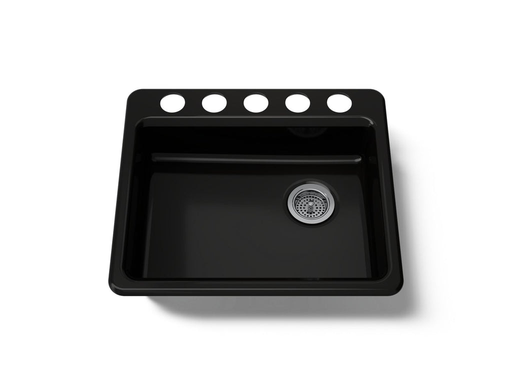 KOHLER K-5479-5U-7 Riverby 25" Undermount Single-Bowl Kitchen Sink - Black Black